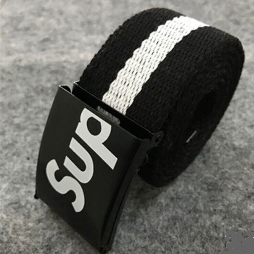 SU-PREME Black and White STRIPED (LAST ONE) adjustable ratchet clasp belt